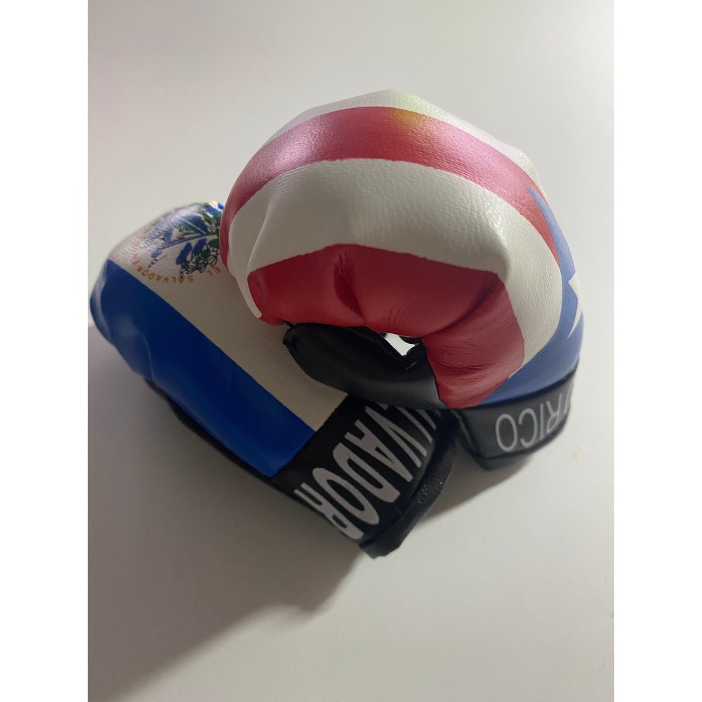 Puerto Rico and El Salvador Mini Boxing Gloves Flag Souvenir Hanging Decor Pair - Picture 4 of 7